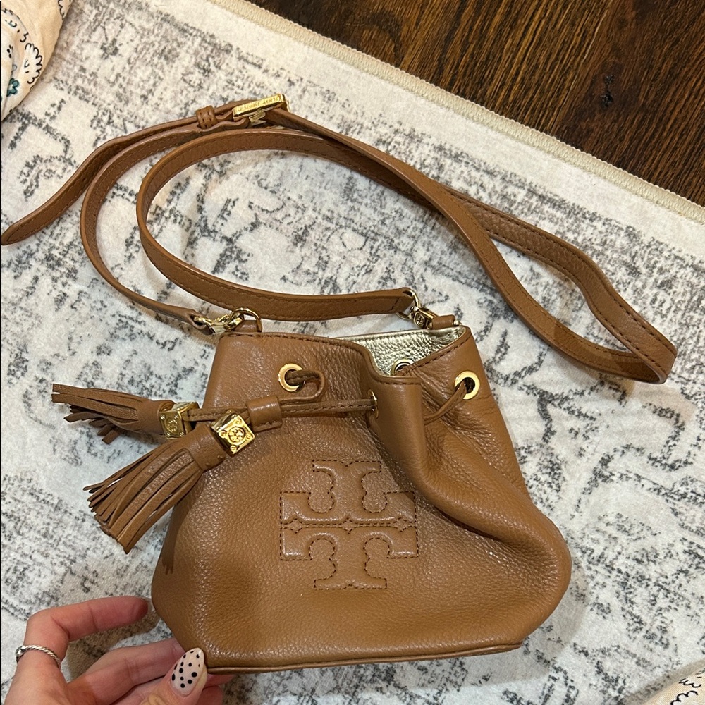 Tory Burch Miller Mini Bucket Bag in Whiskey Brown